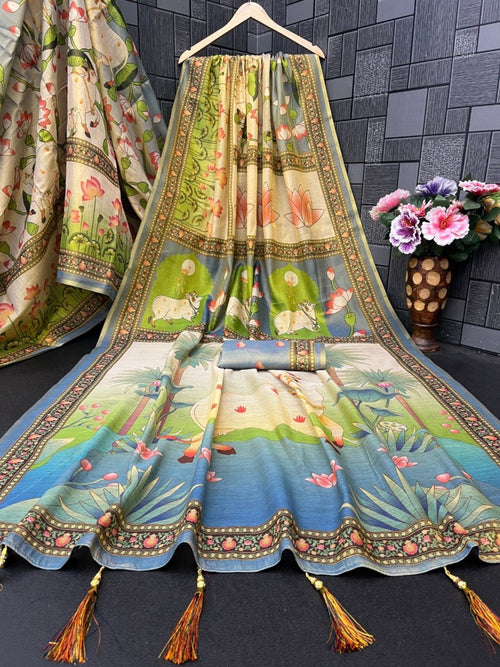 Soft Handloom Fabric Digital Print With Rich Pallu With Heavy Border Saree