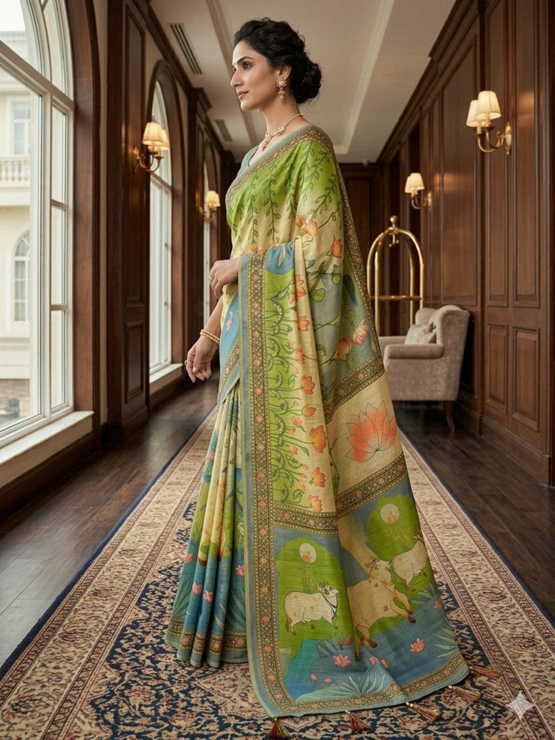 Soft Handloom Fabric Digital Print With Rich Pallu With Heavy Border Saree