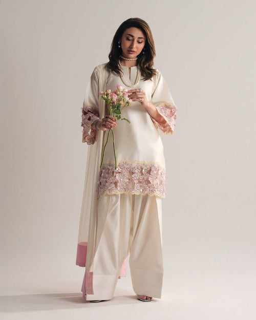 Stitched Crep Silk Suit Heavy Embroidery Sequence Work Moti Hand Work