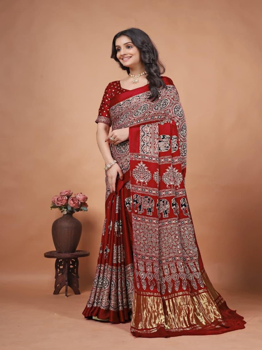 Modal Silk Saree Mirror work