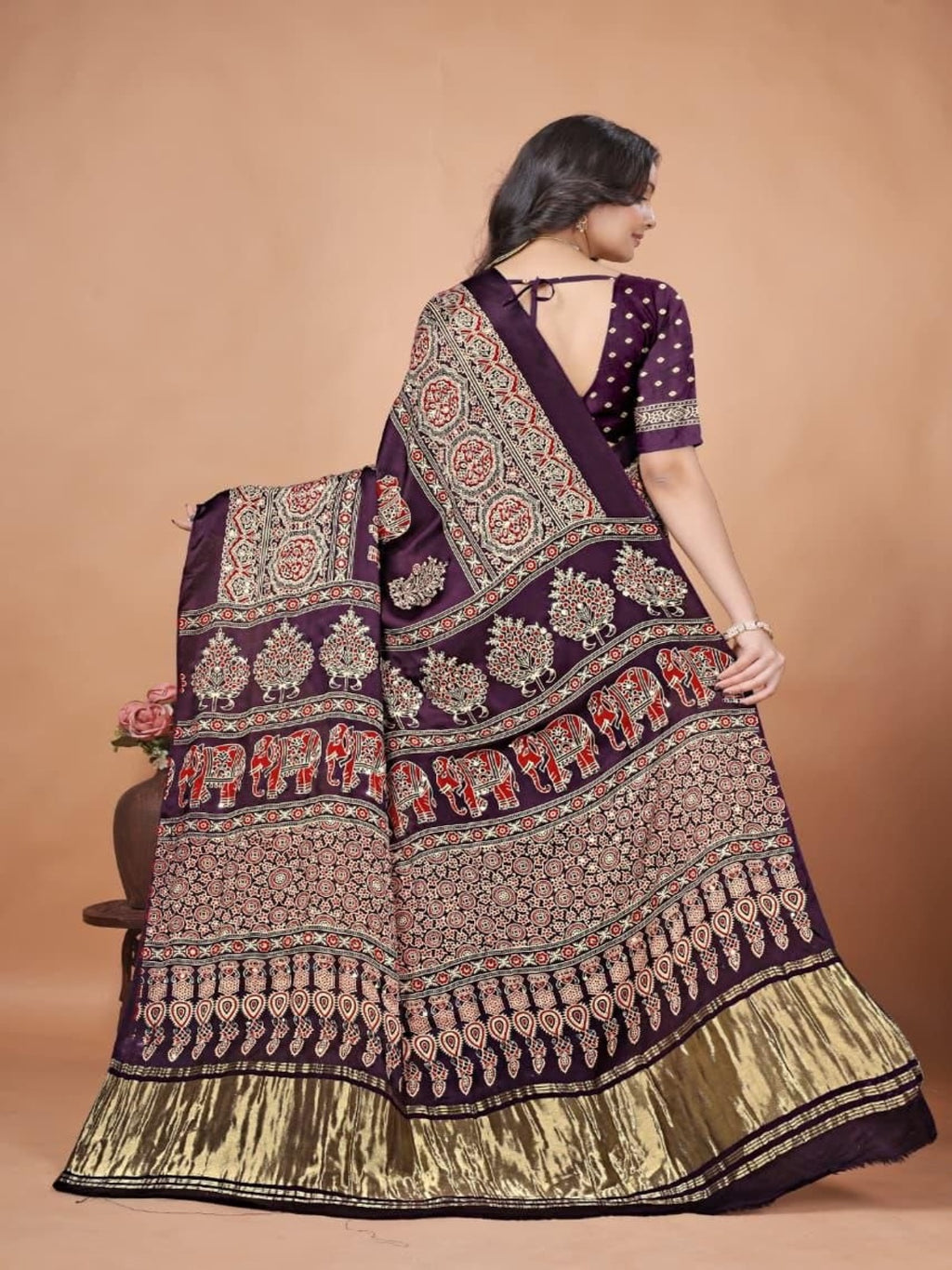 Modal Silk Saree Mirror work