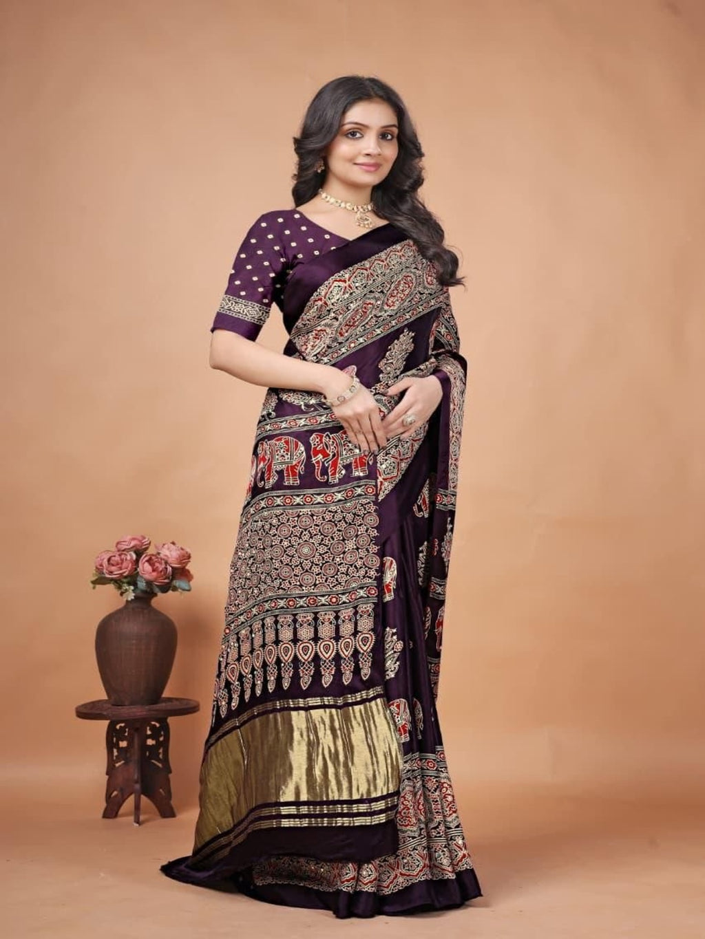 Modal Silk Saree Mirror work