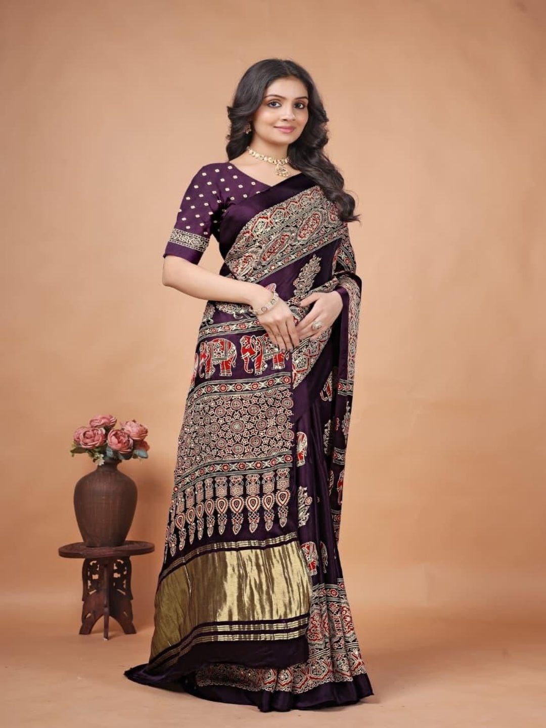 Modal Silk Saree Mirror work