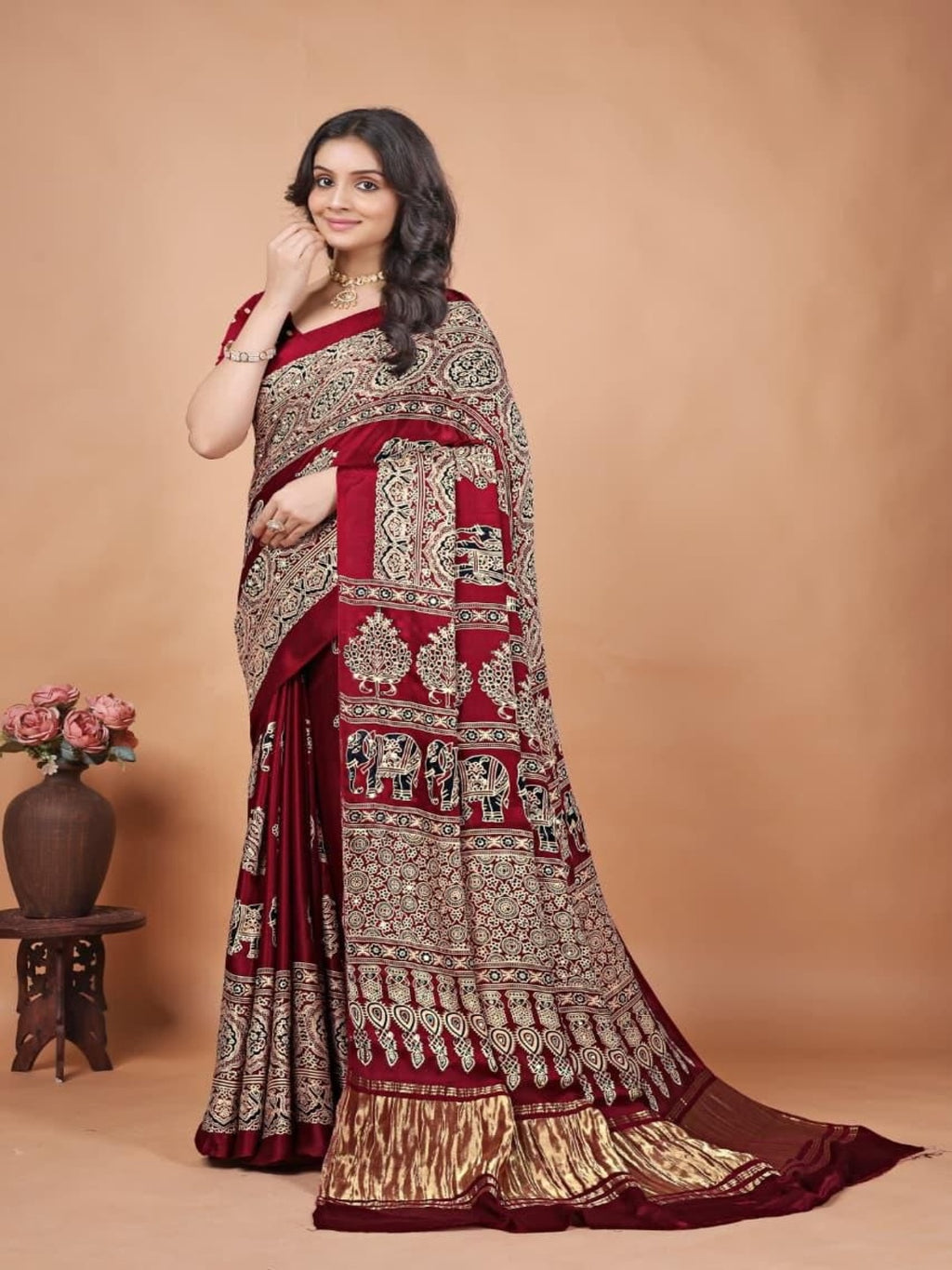 Modal Silk Saree Mirror work