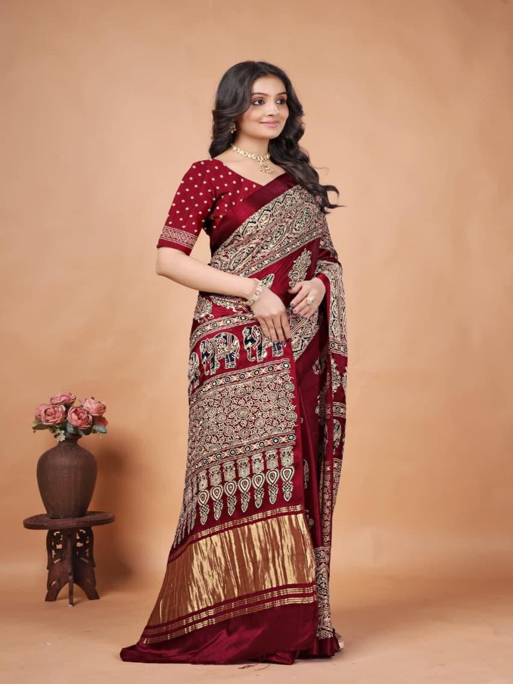 Modal Silk Saree Mirror work