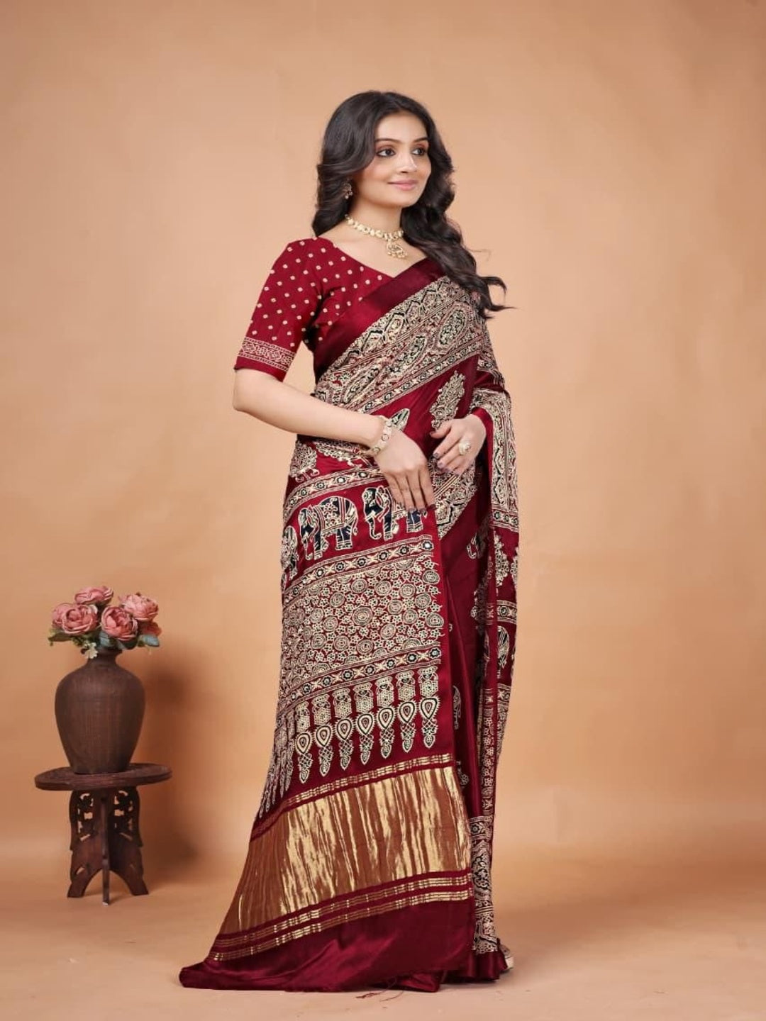 Modal Silk Saree Mirror work
