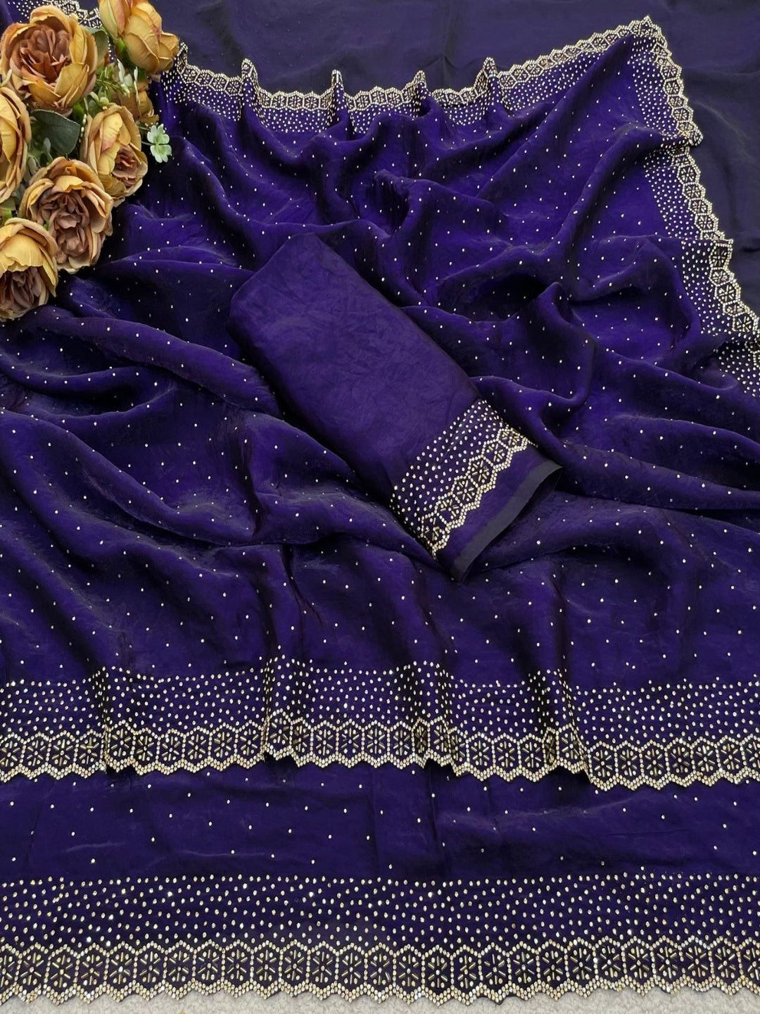 Space Silk with Jarkhan Work Swarovski Work Unstitched Blouse