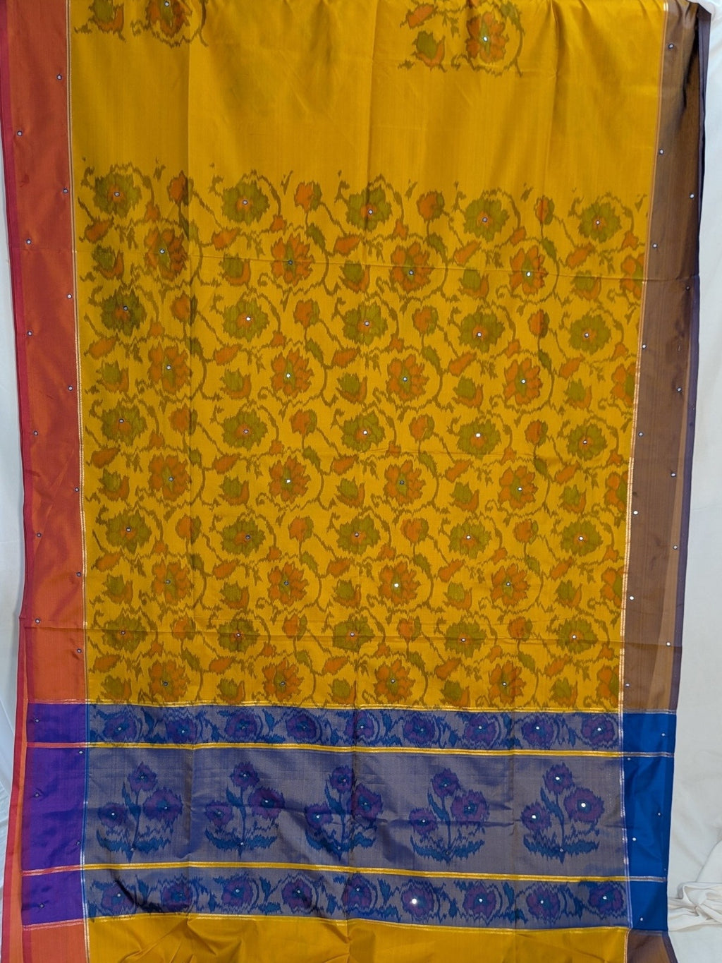 Soft Silk  Floral & Peacock Printed Tassels Sequins Work Saree/Sari