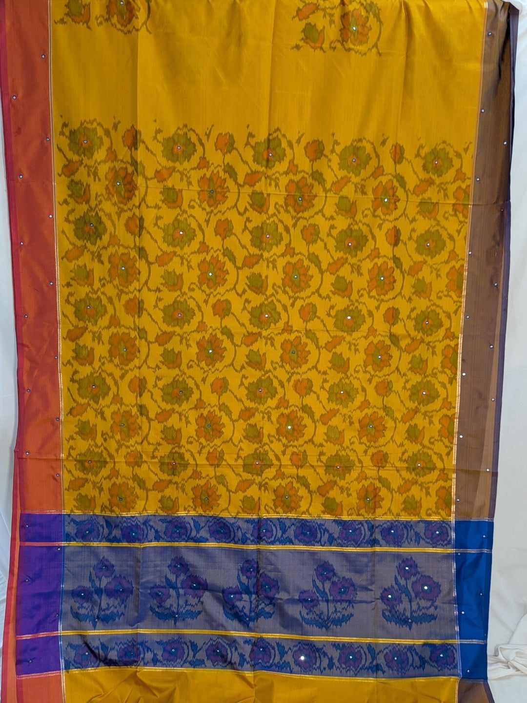 Soft Silk  Floral & Peacock Printed Tassels Sequins Work Saree/Sari