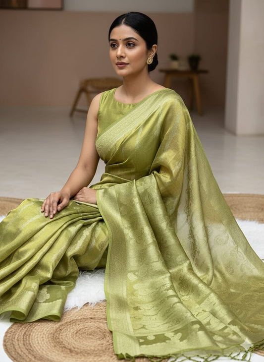 Pure Glass Tissue Saree With Azei Weaving
