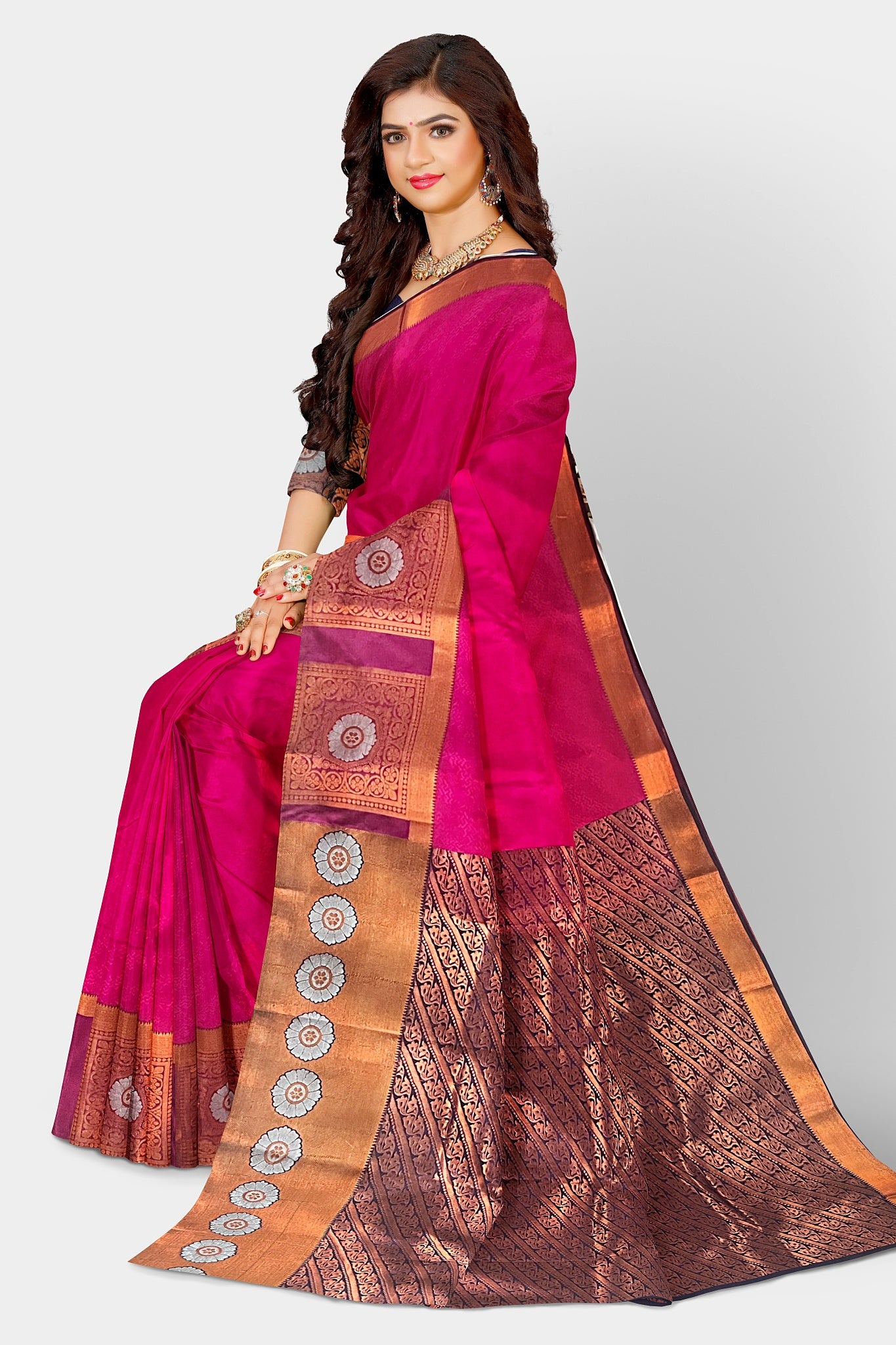 Cotton Silk Saree/Sari Kanjivaram Style Partywear Saree