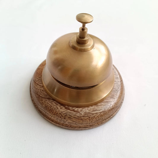 Antique Brass Office Bell On Sheesham Wood/Rosewood Base