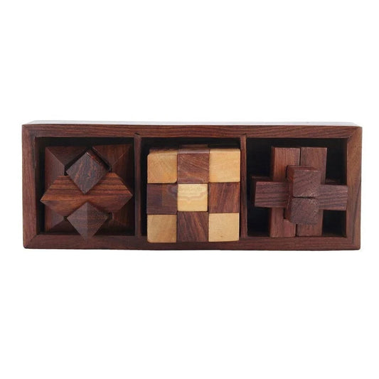 Sheesham wood/Rosewood set of 3 Puzzle game (Star, Interlocking, Snake cube)