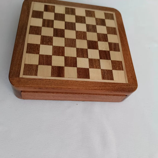 Sheesham Wood/Rosewood Magnetic Chess Board With Storage Set 13x13cm, Travel Gam