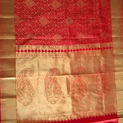 Saree Kanjivaram Pure silk Red Golden fully Woven Sari wedding partywear