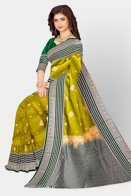 Saree tissue silk mehendi hina green booti Weaved Sari wedding partywear festive