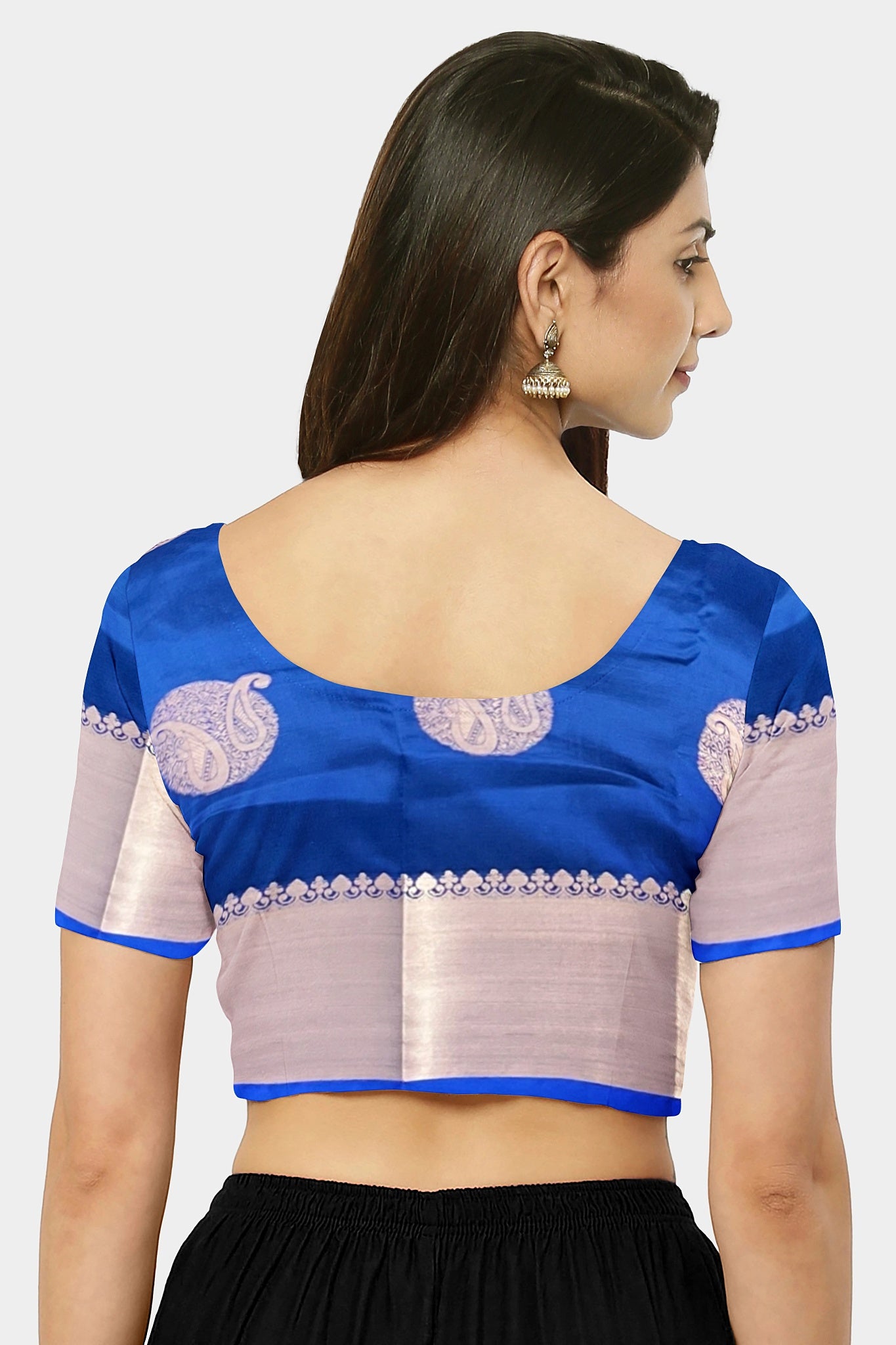 Saree soft silk blue and purple copper booti Weaved wedding partywear Sari