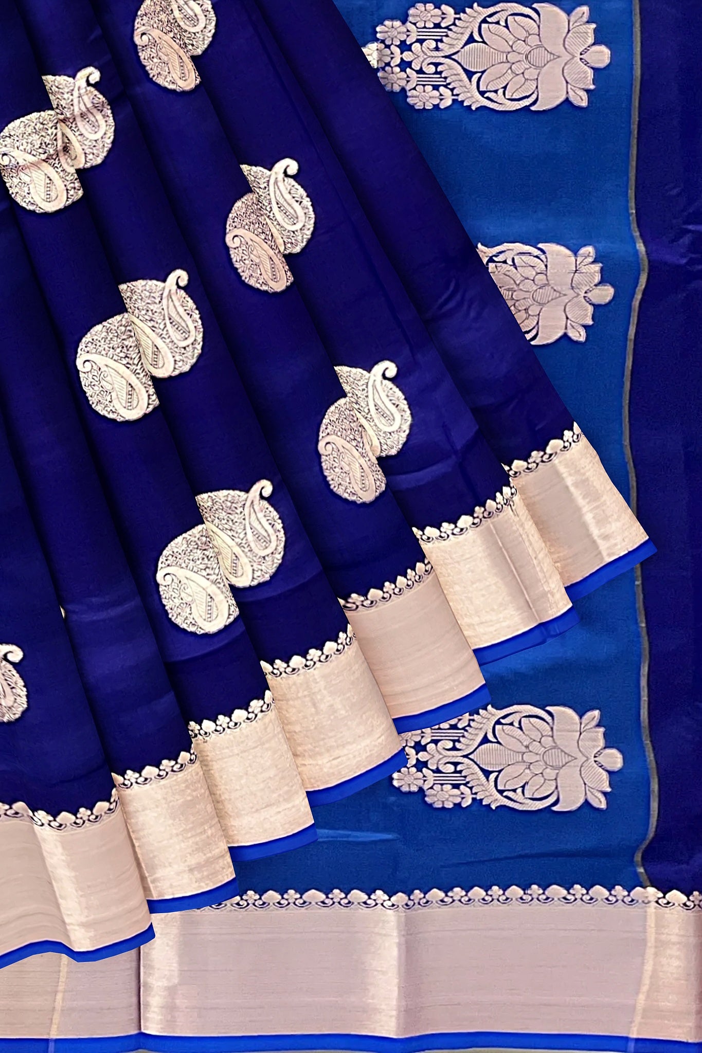 Saree soft silk blue and purple copper booti Weaved wedding partywear Sari