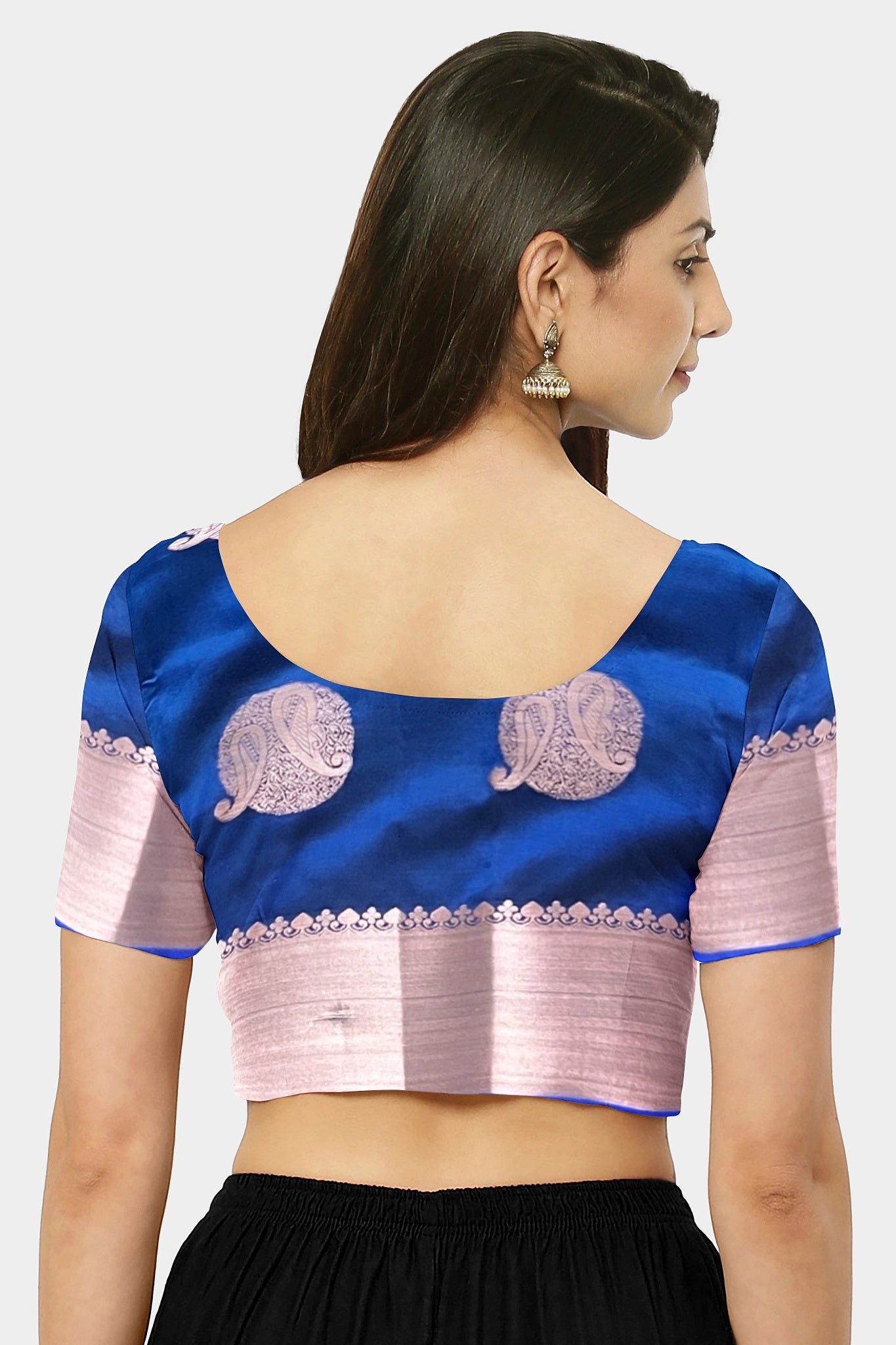 Saree soft silk blue and grey copper booti Weaved Sari wedding partywear NEW