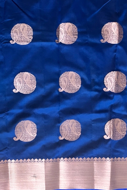 Saree soft silk blue and grey copper booti Weaved Sari wedding partywear NEW