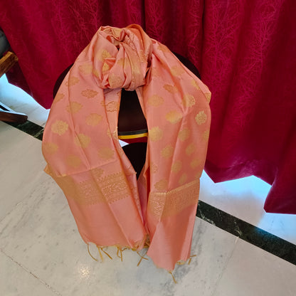 Banarsi Silk Peach Dupatta Chunni Scarf Party Wear Made in India