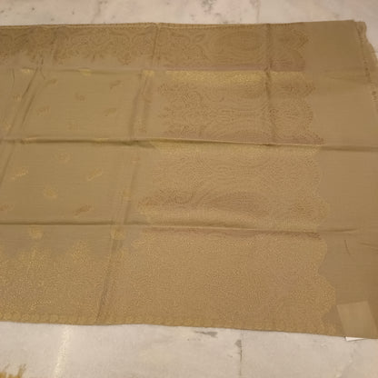 Beige stole scarf shawl wrap golden jari work