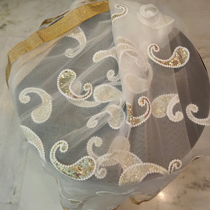 Net Heavy Dupatta White Party Wear Chunni Stole Scarf Sequence Work