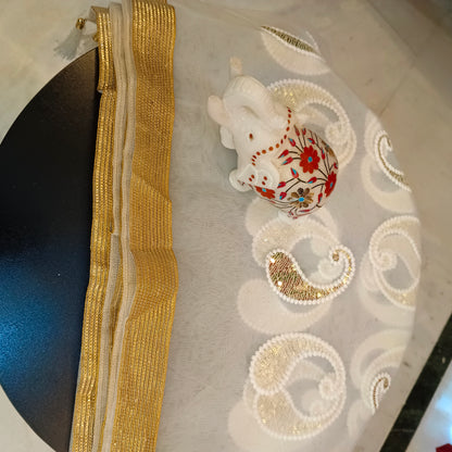 Net Heavy Dupatta White Party Wear Chunni Stole Scarf Sequence Work