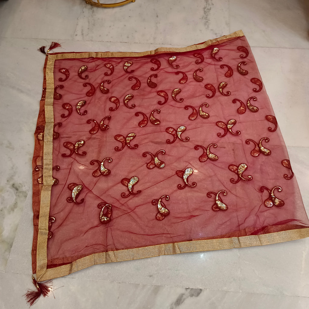Red Net Dupatta Sequence Work Party Wear Chunni Stole Scarf