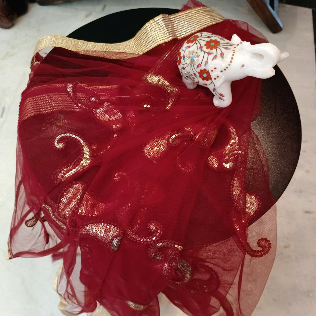 Red Net Dupatta Sequence Work Party Wear Chunni Stole Scarf