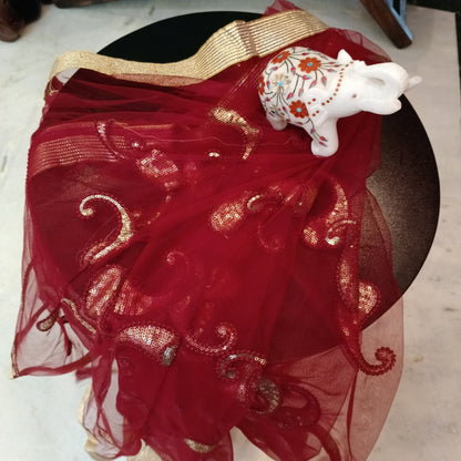 Red Net Dupatta Sequence Work Party Wear Chunni Stole Scarf